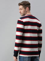 Men Striped White Sweatshirt-FC2105-Whitered