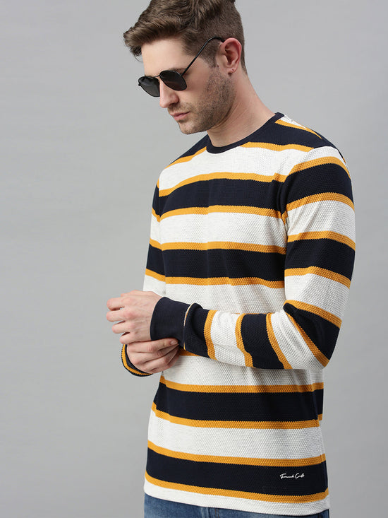 Men Striped White Sweatshirt-FC2105-Whiteyellow