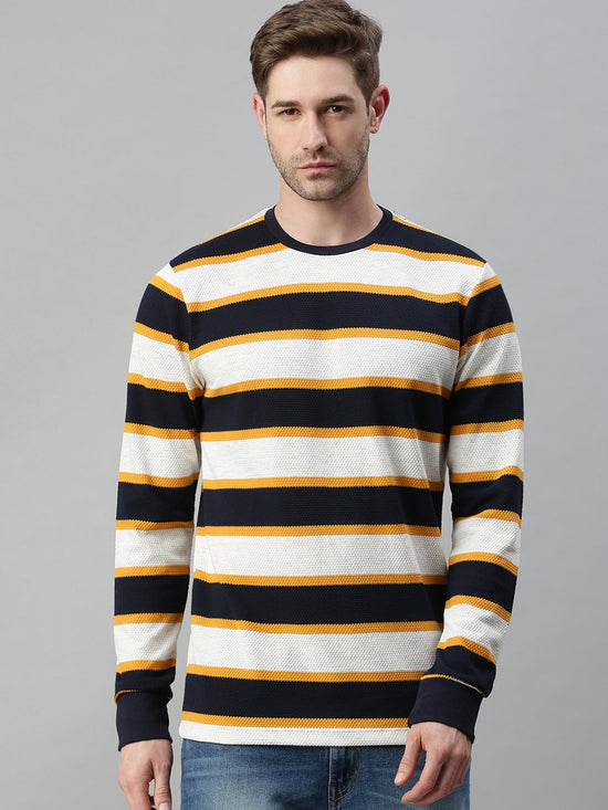 Men Striped White Sweatshirt-FC2105-Whiteyellow