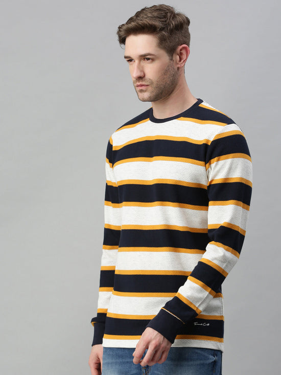 Men Striped White Sweatshirt-FC2105-Whiteyellow