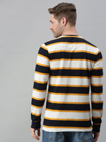 Men Striped White Sweatshirt-FC2105-Whiteyellow