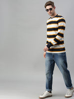 Men Striped White Sweatshirt-FC2105-Whiteyellow