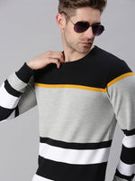 Men Striped Black Sweatshirt-FC2111-Blackgrey