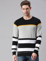 Men Striped Black Sweatshirt-FC2111-Blackgrey