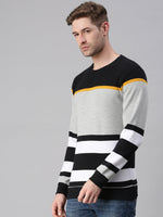 Men Striped Black Sweatshirt-FC2111-Blackgrey