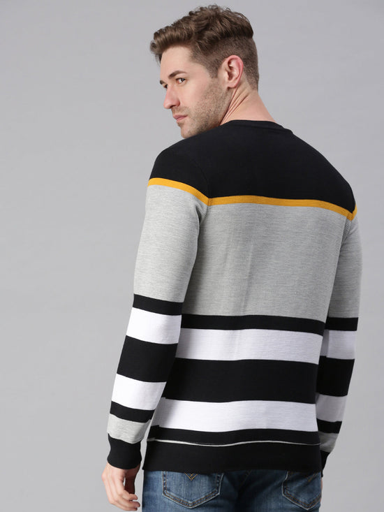 Men Striped Black Sweatshirt-FC2111-Blackgrey