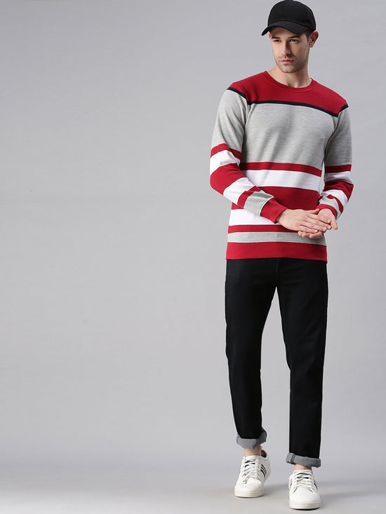 Men Colourblocked White Sweatshirt-FC2111-Whitered