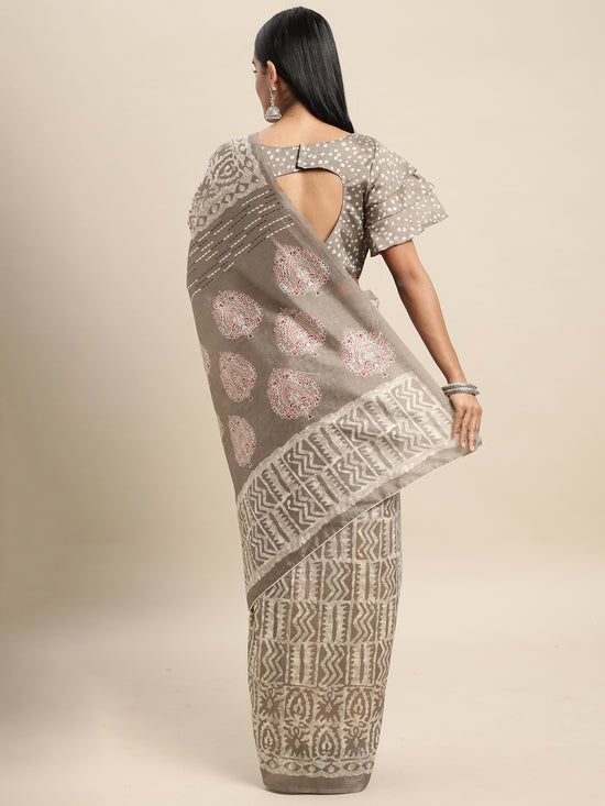 Saree Mall Women's Bhagalpuri  Grey Printed Celebrity Saree With Blouse Piece-17WOM17910