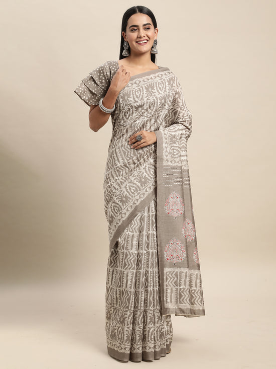 Saree Mall Women's Bhagalpuri  Grey Printed Celebrity Saree With Blouse Piece-17WOM17910