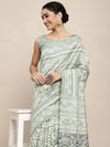 Saree Mall Women's Bhagalpuri  Sea Green Printed Celebrity Saree With Blouse Piece-17WOM17911