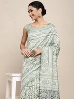 Saree Mall Women's Bhagalpuri  Sea Green Printed Celebrity Saree With Blouse Piece-17WOM17911