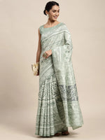 Saree Mall Women's Bhagalpuri  Sea Green Printed Celebrity Saree With Blouse Piece-17WOM17911