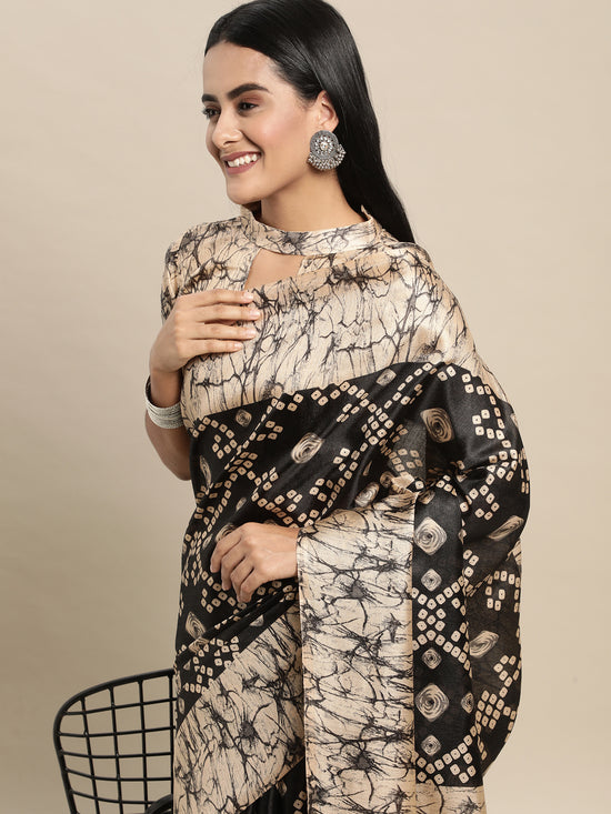 Saree Mall Women's Bhagalpuri  Black Printed Celebrity Saree With Blouse Piece-GLSX39A