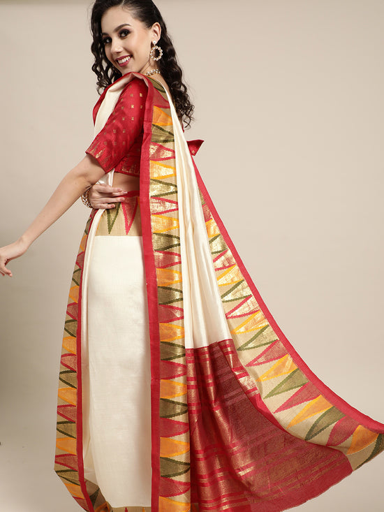 Saree Mall Women's  Blend Off White Printed Designer Saree With Blouse Piece-FF0LNJCQ101A