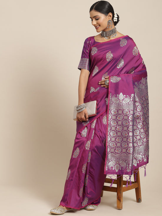 Saree Mall Women's  Blend Magenta Woven Design Celebrity Saree With Blouse Piece-YMN52003