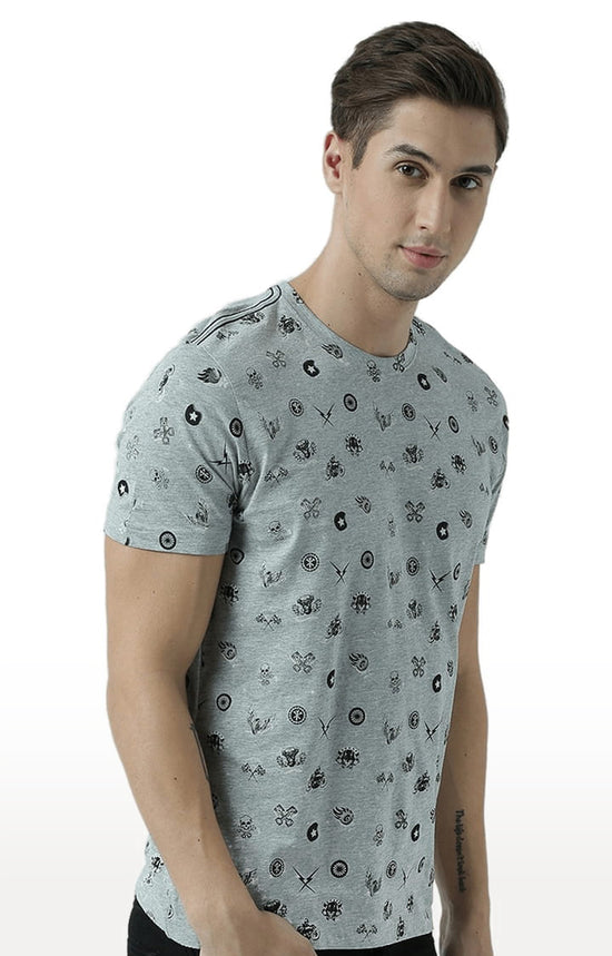 Huetrap Grey Mens Short Sleeve Graphic Printed Tshirt-HT17MKGRAGML00640