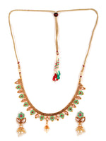 Gold Plated & White Stone Studded Green Enameled Handcrafted Jewellery Set