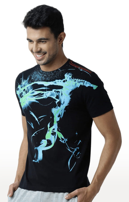 Huetrap Black Mens Short Sleeve Graphic Printed Tshirt-HT13MKGRABLK00211