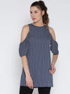 Blue And Red Striped Cold Shoulder Long