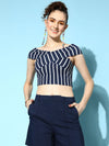 Veni Vidi Vici Blue Horizontal Stripe Bandage Bardot Top