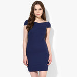 Navy Blue Textured Bandage Bardot Dress