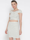 White Striped Bandage Bardot Bodycon Co-Ordinate Dress