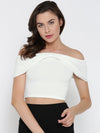 White Bow Front Bardot Crop Top