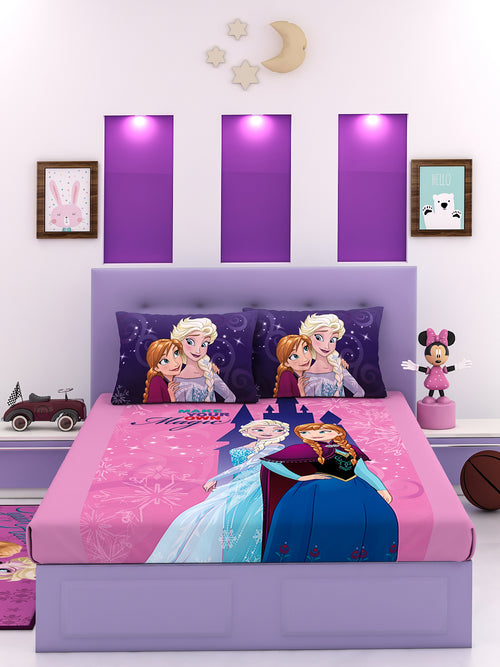 Disney Frozen Make Your Own Magic Pink Cotton Double Bedsheet Set- King Size-FRZ-03-816-D