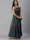 Women Halter Neck Printed Teal Anarkali Kurta-FS2209-Teal