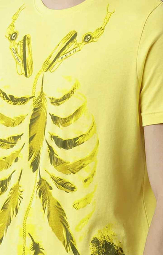 Huetrap Yellow Mens Short Sleeve Graphic Printed Tshirt-HT17MKGRAYLW00309