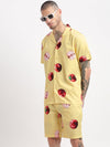 Men Graphic Cuban Collar Yellow Co-Ords Set-Felix-2415-Yellow