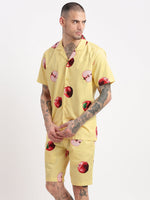 Men Graphic Cuban Collar Yellow Co-Ords Set-Felix-2415-Yellow