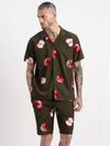 Men Graphic Cuban Collar Green Co-Ords Set-Felix-2416-Green