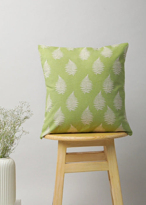 Ferns Printed 100% cotton floral cushion cover for sofa - Green-230451027