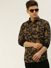 Men Spread Collar Printed Black Shirt-FliorioniePrint-3515-Black