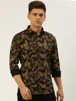 Men Spread Collar Printed Black Shirt-FliorioniePrint-3515-Black