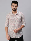 Men Spread Collar Printed Off White Shirt-Floraprint-930-Offwhite