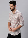 Men Spread Collar Printed Off White Shirt-Floraprint-930-Offwhite