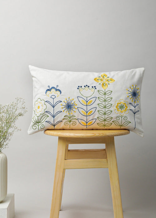 Flowerbed embroidered 100% cotton floral cushion cover for sofa - Multicolor-230452030