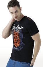 Huetrap Black Mens Short Sleeve Graphic Printed Tshirt-HT17MKGRABLK00516