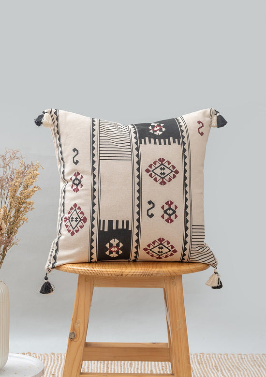 Folk 100% cotton boho geometric cushion cover for sofa - Black-240454023