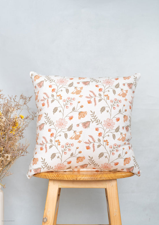 Forest bloom 100% cotton floral cushion cover for sofa - Orange-240451001