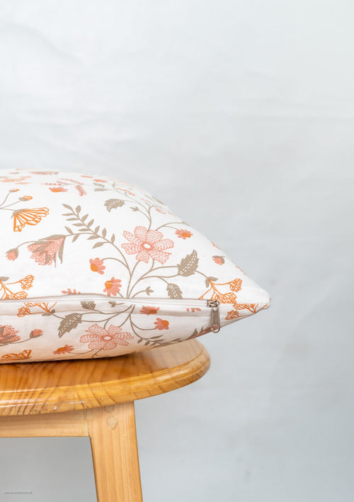 Forest bloom 100% cotton floral cushion cover for sofa - Orange-240454001