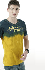 Huetrap Yellow Mens Short Sleeve Graphic Printed Tshirt-HT17MKGRAYLW00607