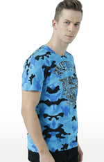 Huetrap Blue Mens Short Sleeve Graphic Printed Tshirt-HT17MKGRATQB00917