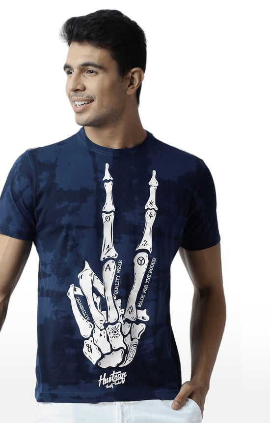 Huetrap Blue Mens Short Sleeve Graphic Printed Tshirt-HT16MKGRALNY00413