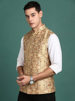 Men Embroidered Mustard Slim Fit Nehru Jacket-GE-1611-Mustard