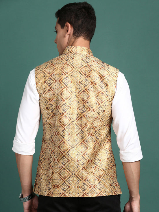 Men Embroidered Mustard Slim Fit Nehru Jacket-GE-1611-Mustard