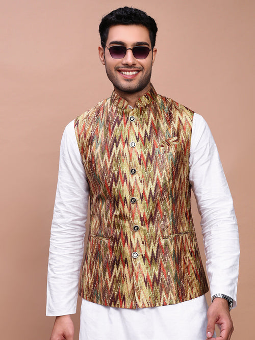 Men Embroidered Multi Slim Fit Nehru Jacket-GE-1814-Multi