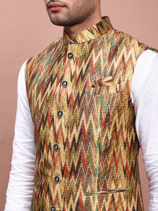 Men Embroidered Multi Slim Fit Nehru Jacket-GE-1814-Multi